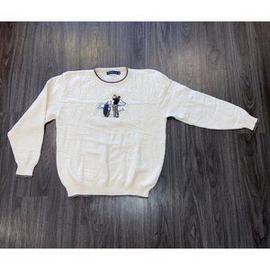 Vintage Pinnacle MEDIUM Men’s Golf Sweater Beige Crewneck Cotton